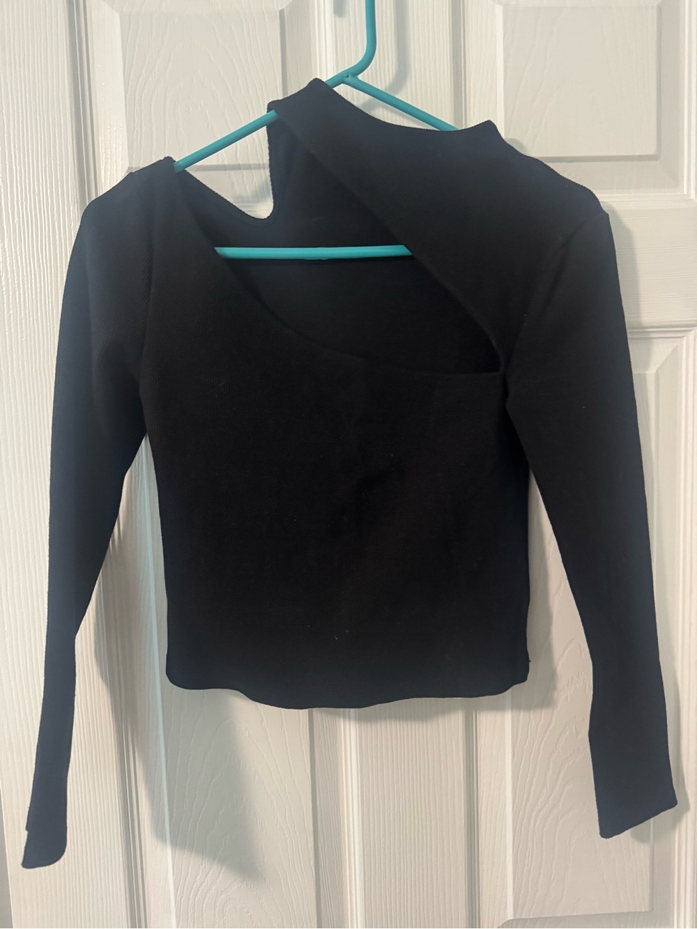 Anthropologie Black Asymmetric Cutout Long-Sleeve Top
